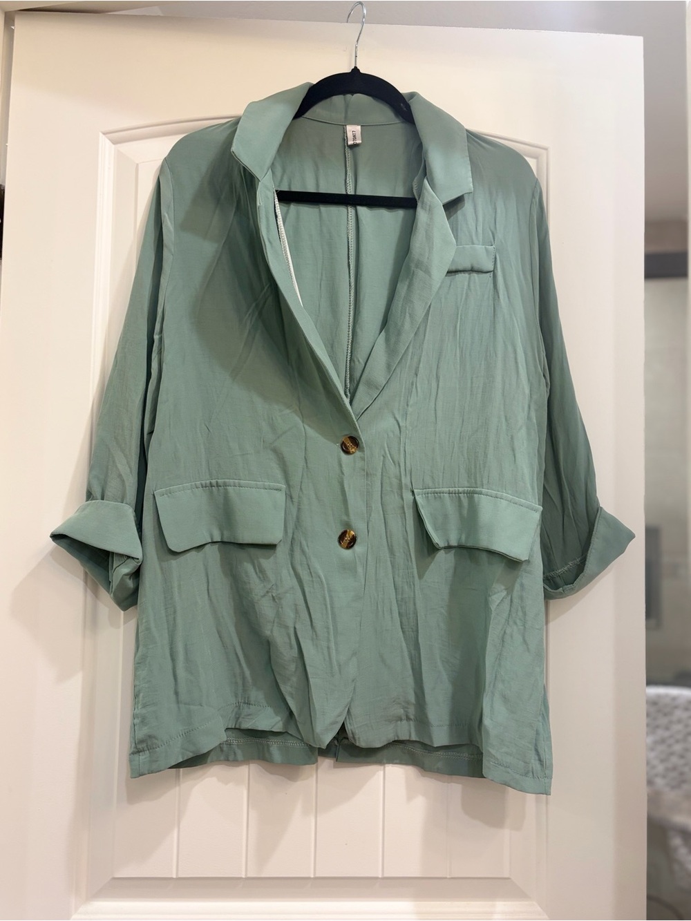 Light Sage Green Relaxed Blazer with Gold Buttons